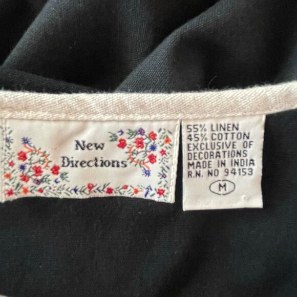 New Directions Black Linen Blend Sleeveless Midi Dress Embroidered Design MEDIUM - Picture 7 of 8